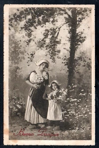 Cartolina Buona Pasqua DONNA BAMBINA con Fiori  (CR311) - Picture 1 of 2
