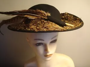Cappello Bollman vintage nero con piume di fagiano 100% lana - Foto 1 di 4