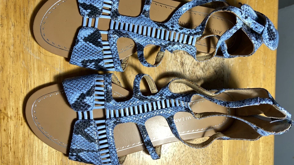 Antonio Melani Blue  SIZE 8 Snakeskin Leather Sandals LOTTIE Flat Womens - Image 1 of 4