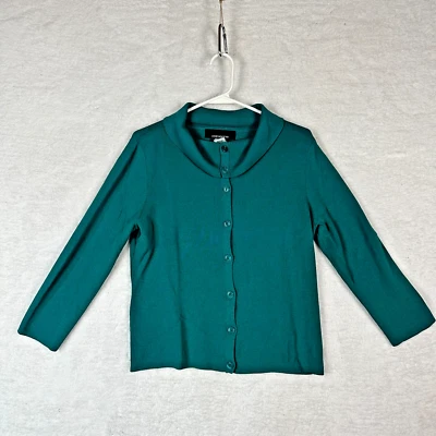 Suéter Top Jones New York Verde Botón Frontal Para Mujer’s M Cuello Doblado Manga 3/4 Foto 1 de 4