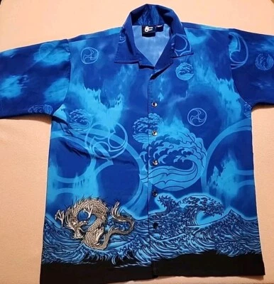 Vintage Street Culture All Over Print Dragon Button Down Shirt, Men's Small - Image 1 of 4