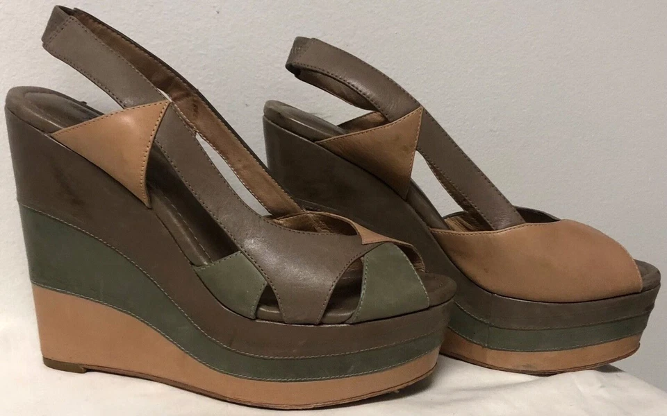 SANDALIA CUÑA PLATAFORMA CORREA ANCHA CUERO RETRO VINTAGE MODERNAS DÉCADAS TALLA 37.5 Foto 1 de 4