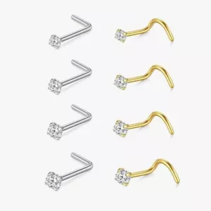 2-8pcs 20g Surgical Steel Nose Stud CZ Gem L Shape Screw Ring Bar Piercing - Picture 1 of 3