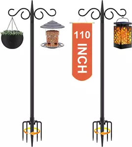 Double Shepherds Hooks for Outdoor,2 Pack 110 Inch Bird Feeder Pole with 5 - Picture 1 of 12