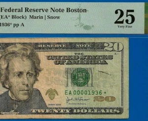 2004 $20 Federal Reserve Note PMG 25 wanted star birthday serial number 0001936* - Picture 1 of 3