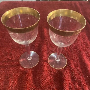 Glastonbury-Lotus Minton 36 Gold Encrusted Water Wine Goblets Set of 2 c 1960 - Picture 1 of 5