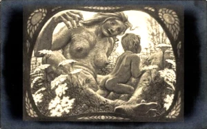 c.1909 Art Nouveau Artist, FIDUS, Nudes ‘MOTHER EARTH’ Charcoal Print, RARE Mint - Bild 1 von 2