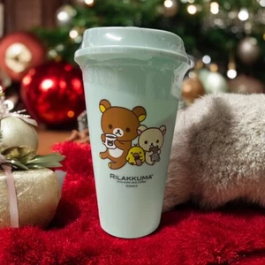 San-X Rilakkuma Cafe Mehrwegbecher mit Leinweinträger + Tasche Spielplanheft (A) - Bild 1 von 9