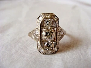 ART DECO PLATINUM OLD MINE CUT DIAMOND RING SIZE 7 - Picture 1 of 10