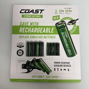 Baterías de litio recargables COAST USB-C, 8 unidades (AA/AAA, 4ea) nuevas caja sellada - Imagen 1 de 6