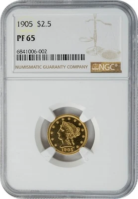 1905 $2 1/2 Gold Liberty $2.5 PF65 PR65 NGC 949996-2 - Image 1 of 4