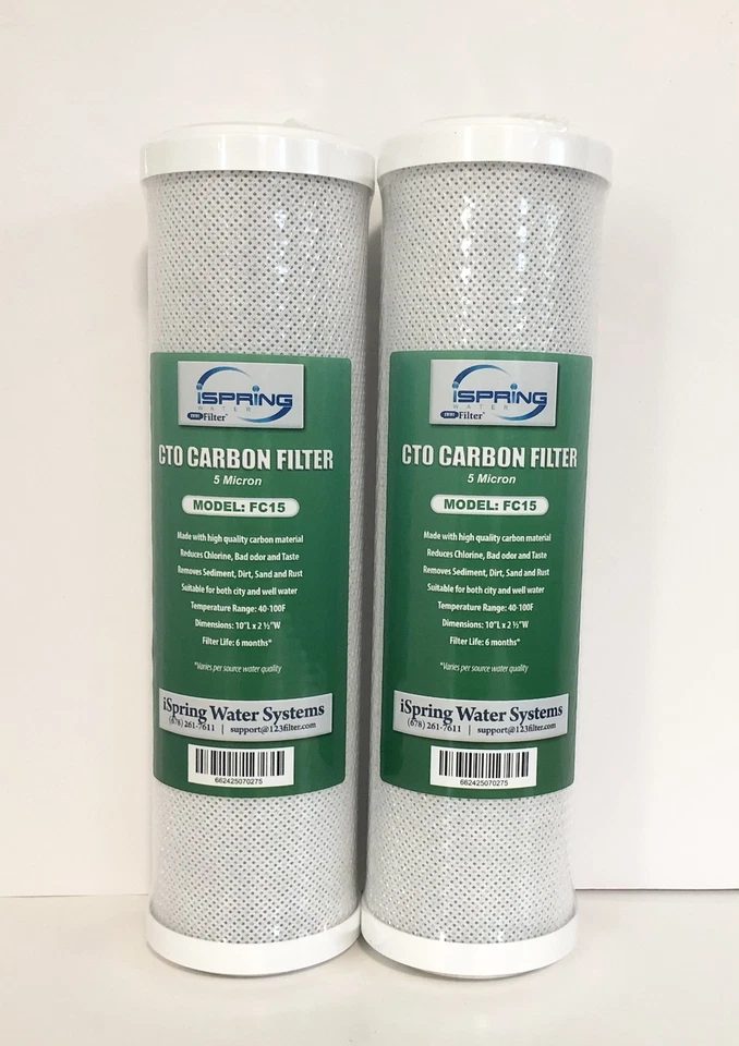 iSpring FC15 Replacement CTO Carbon Filter, 10" Inline Quick Connect for RO 2pk - Image 1 of 1