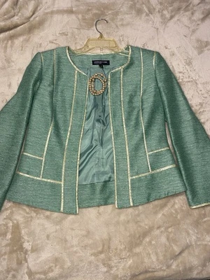 Jones NewYork Chaqueta Mujer Talla 2 Grannycore Brillo Verde Dorado Acentos corpcore Foto 1 de 4