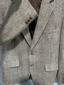 Harris Tweed Herringbone Sport Coat 100% Scottish Wool 46L - Picture 1 of 11