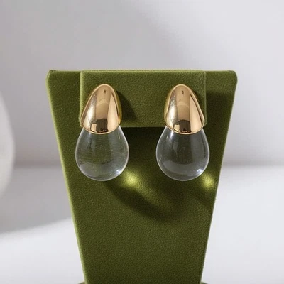 Brincos Lucite Clear Alexis Bittar ESTILO gota d'água ouro cravejado declaração boho - Imagem 1 de 4