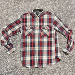 J Crew schweres Flanellhemd Herren M rot weiß blau kariert Pattentaschen - Bild 1 von 8