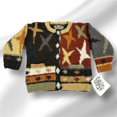 Cárdigan de lana tejido a mano de colección para niñas patrón suroeste arte popular boho talla 6 nuevo con etiquetas Foto 1 de 4