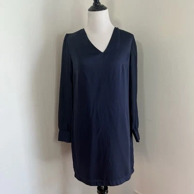 Tevolio Shift Dress Size 4 Navy Chiffon Long Sheer Sleeve - Image 1 of 4