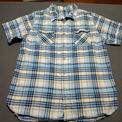 Caterpillar Shirt Men XL Blue Plaid Farmer Outdoor Short Sleeve Nerd Office  - Image 1 of 4