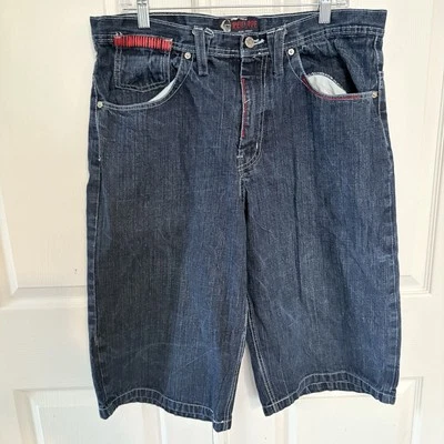 Мужские джинсовые шорты Red Ape 36 синие мешковатые широкие вышитые Y2K хип-хоп коньки - Изображение 1 из 4