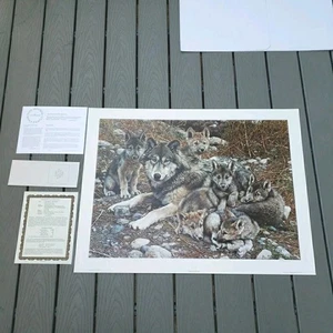 Stampa Carl Brenders "Den Mother Wolf Family" 36" firmata, PREMIER #310/450, COA - Foto 1 di 15