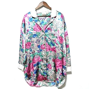 Victoria’s Secret Gold Label Satin Floral Night Shirt Vintage 90's Sleep Sz M/L - Picture 1 of 7