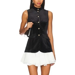 Neu Amanda Uprichard Justine Kleid schwarz elfenbein gold Knopf Samt Mieder Chiffon - Bild 1 von 7