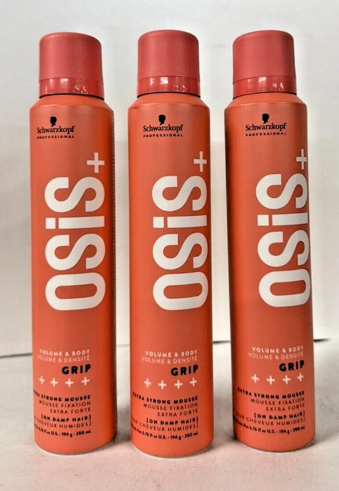 3 PACOTES de Mousse Schwarzkopf Osis+ Grip Extra Strong, 6,76 oz/200 ml - Imagem 1 de 1