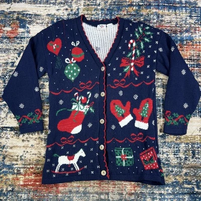 Cárdigan Tejido Cascanueces Feo Suéter Navidad Azul Talla Mediana De Colección Foto 1 de 4