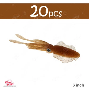 20pcs Fish WOW! 6" Fishing Chase Squid Skirt Real-like Octopus lure 3D eye Brown - Picture 1 of 12