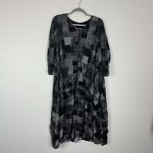 Comfy USA Black White Lagenlook Patchwork Midi Dress Size XL 3/4 Sleeve - Picture 1 of 5