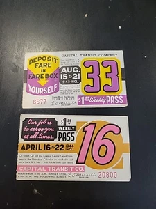 Capital Washington D C TRANSIT TICKET Passes 1943-44 - Picture 1 of 2