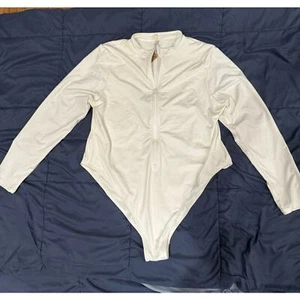 SKIMS SWIM SIZE 4X ZIP UP FRONT LONG SLEEVE ONE PIECE MARBLE WHITE NWT 4XL - Picture 1 of 7