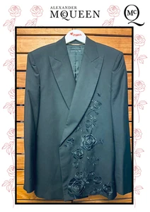 ALEXANDER MCQUEEN Vintage 2002 Black Suit Embroidered Blazer & trousers RARE - Picture 1 of 11