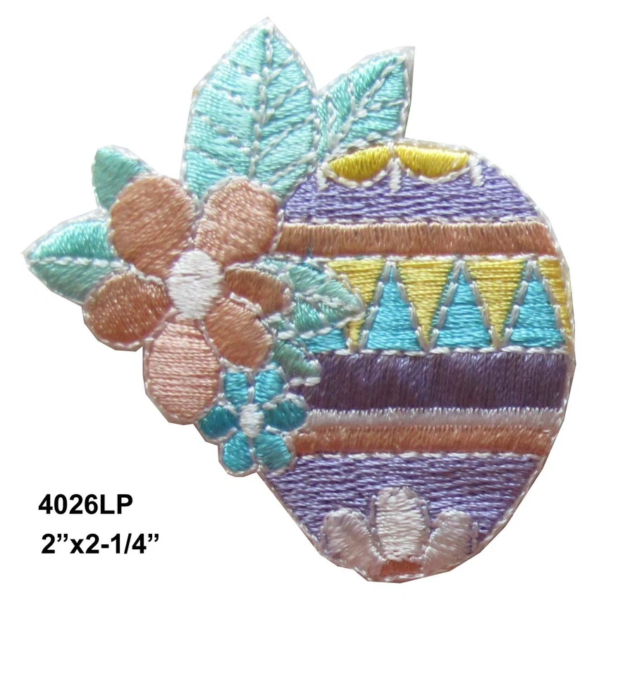 #4026LP 2-1/4" Purple Easter Eggs w/Brown Flower Embroidery Appliqué Patch - Image 1 of 1