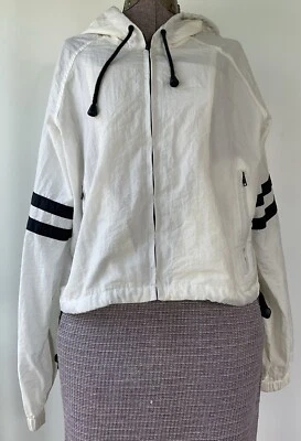J.Galt/Brandy Melville Mujer Blanco Rompevientos Cremallera Capucha Chaqueta Nylon Pequeña Foto 1 de 4