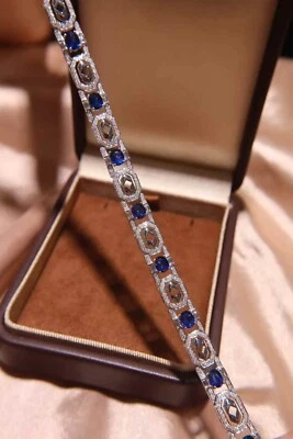 Pulsera de oro blanco diamante 2 quilates zafiro natural 5,1 quilates Foto 1 de 4