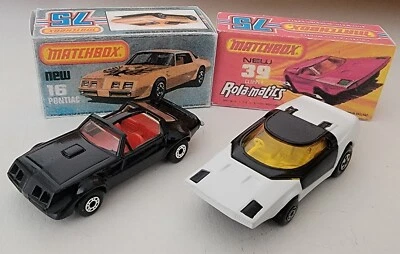 Лот товаров Matchbox Superfast - 16 Pontiac 1979 и 39 Cliper 1973 Таможенные/Изготовленные коробки  - Изображение 1 из 4