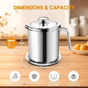Grease Container Stainless Steel Bacon Grease Saver With Fine Mesh 2L Chihee - Picture 1 of 2