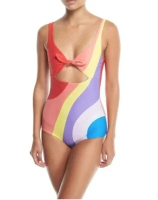 Mara Hoffman Adeline Tie-front Low-back Swimsuit in Rainbow - Image 1 of 4
