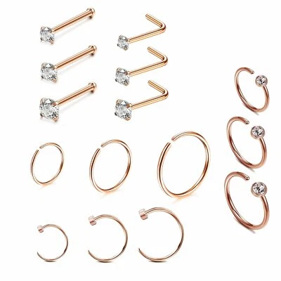 15 PIEZAS Acero Inoxidable Anillo de Nariz Aro Varilla Recta Nariz Pendientes Pernos Piercing 20G Foto 1 de 4