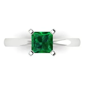 1.0ct Princess Cut Emerald Stone Wedding Promise Engagement Ring 14k White Gold - Picture 1 of 11