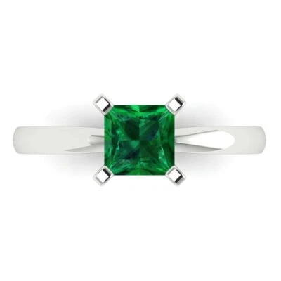 1 cttw Solitaire Simulated Emerald Engagement Ring - 14K Solid Gold (White Gold) - Image 1 of 4