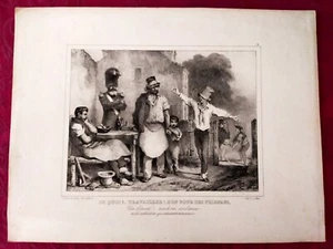Lithographie XIX siècle:Nicolas-Toussaint Charlet - De quoi ? Travailler ! Bon - Picture 1 of 2