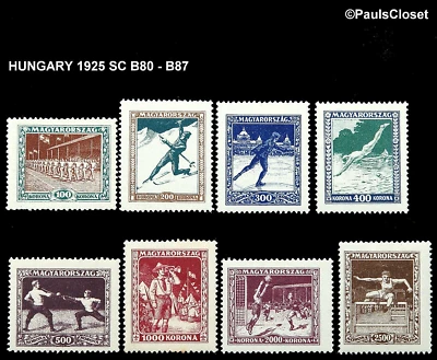 HUNGARY 1925 SC B80-B87 PARADE OF ATHLETES 1OOk - 2500k MVLH OG F/VF - Image 1 of 2