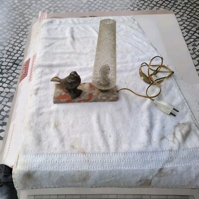 lampe A Poser art déco Oiseau Verre Givree Socle Marbre - Photo 1/4