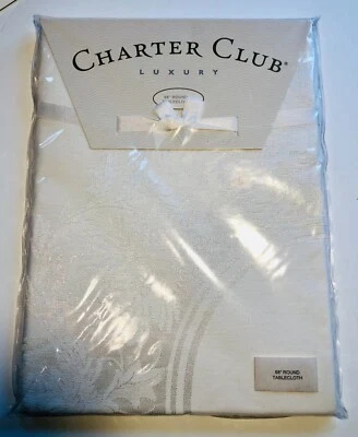 Mantel de tela Macy’s Charter Club 68” redondo” blanco elegancia Foto 1 de 4