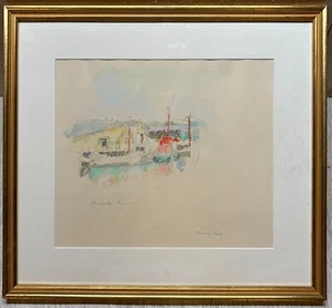 Vintage 1971 HERMAN ROSE "Boats in GLOUCESTER MASS" Abstract MODERNIST Painting - Bild 1 von 12