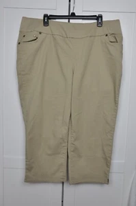 Woman Within beige denim multi pockets capri elastic waist 20W petite PULL ON - Picture 1 of 5