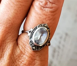 Ancienne Bague argent 925 Sterling Silver Aigue Marine Taille 51 - Foto 1 di 12